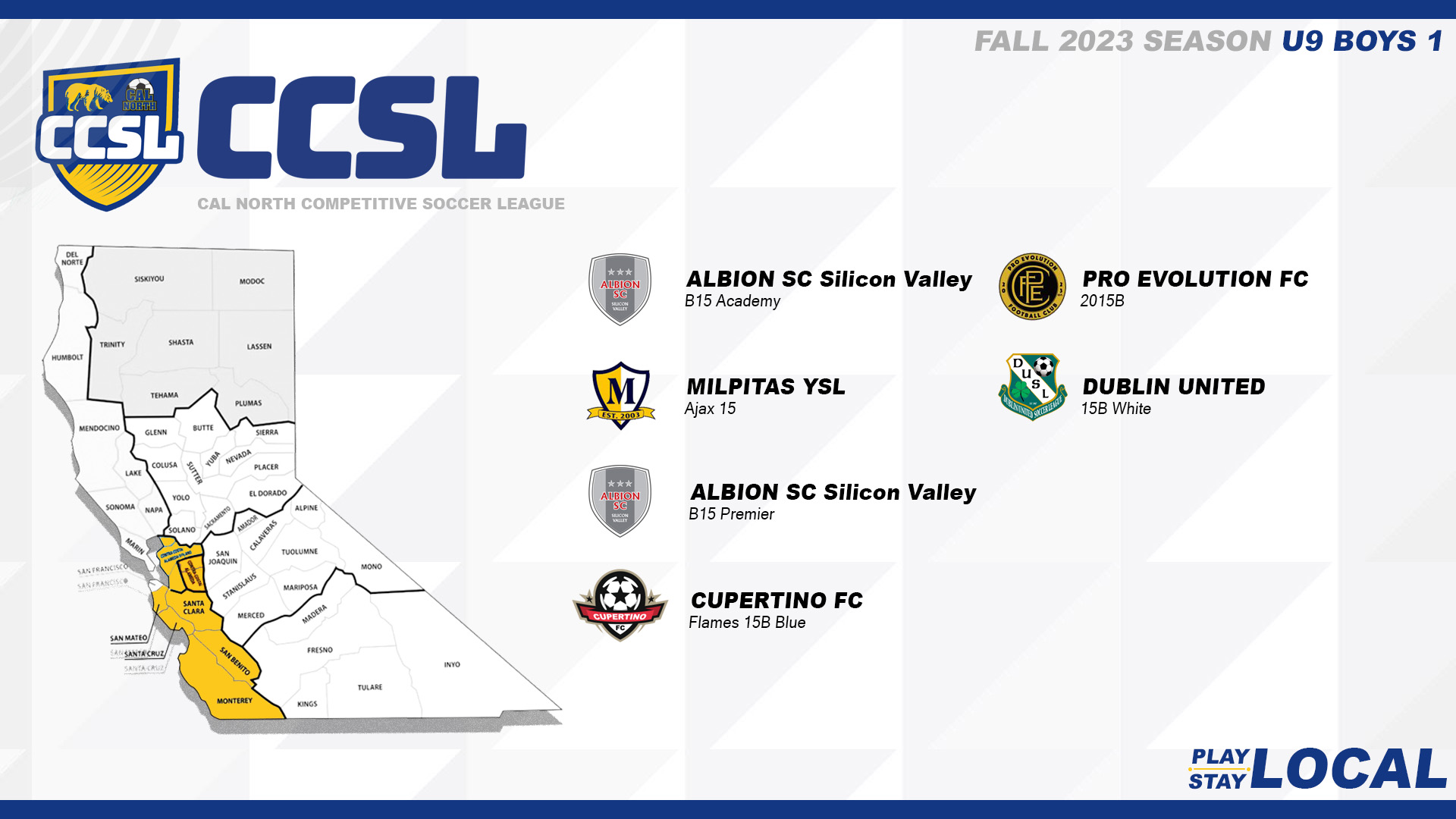 List of participating teams in CCSL for Fall 2023 season